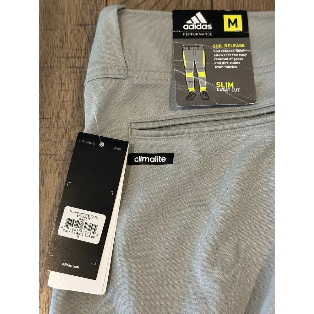 Adidas Incite Baseball Pants Mens M Gray Climalite Cleat Cut Slim Stretch NWT